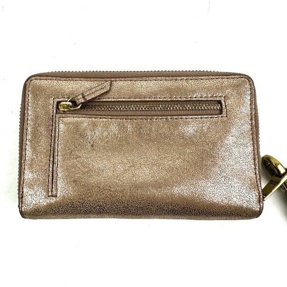 Fossil Emma Wallet Rose Gold Metallic Zip Around Clutch Cell Phone Holder - Picture 3 of 11